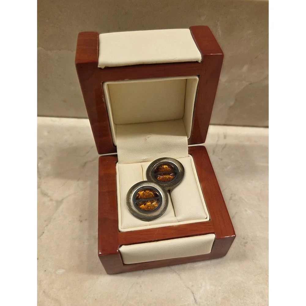 Vintage Art Deco Baltic‎ Amber & Sterling Silver Cufflinks 925